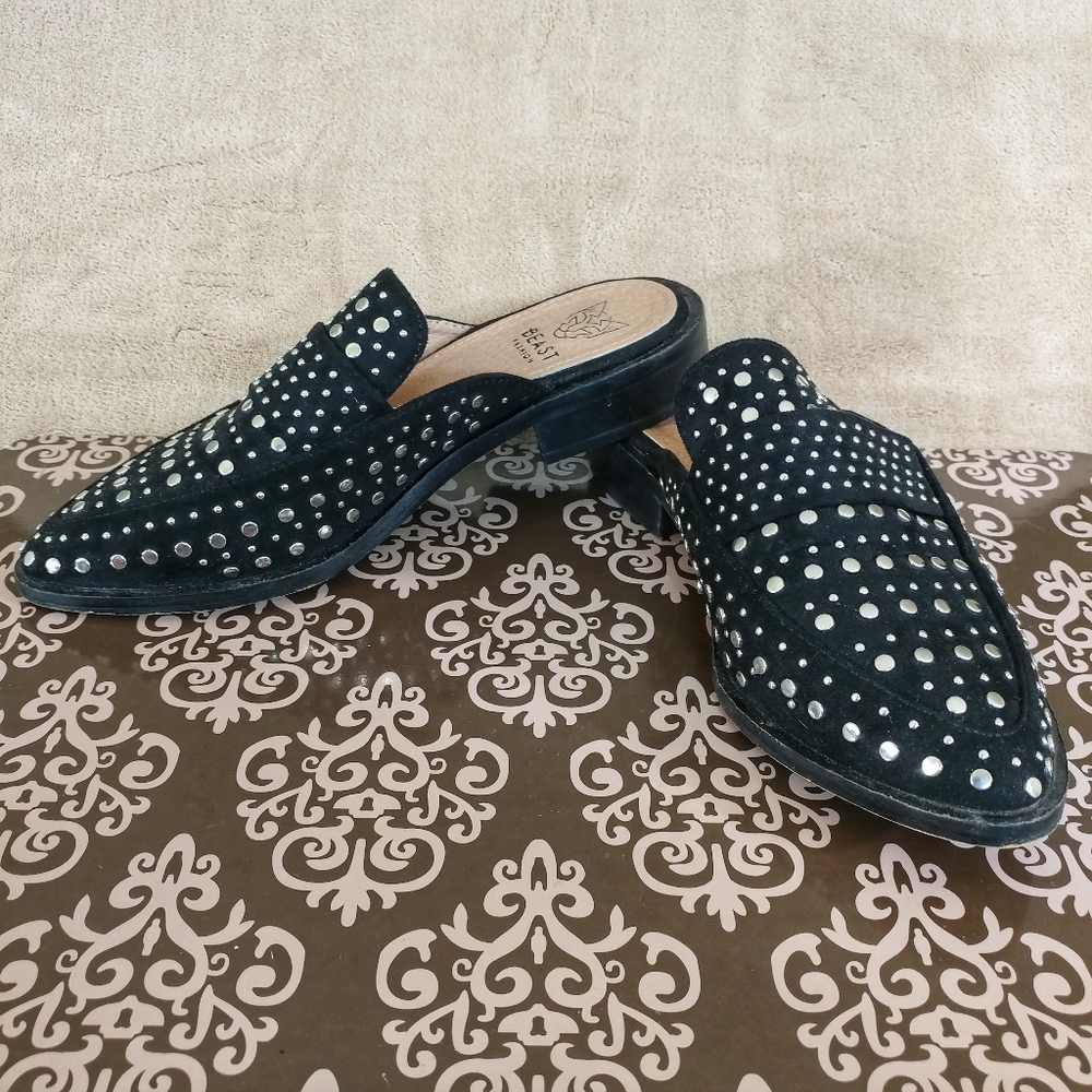 Size 6 Beast Fashion Richie Studded Mules Black/Silver